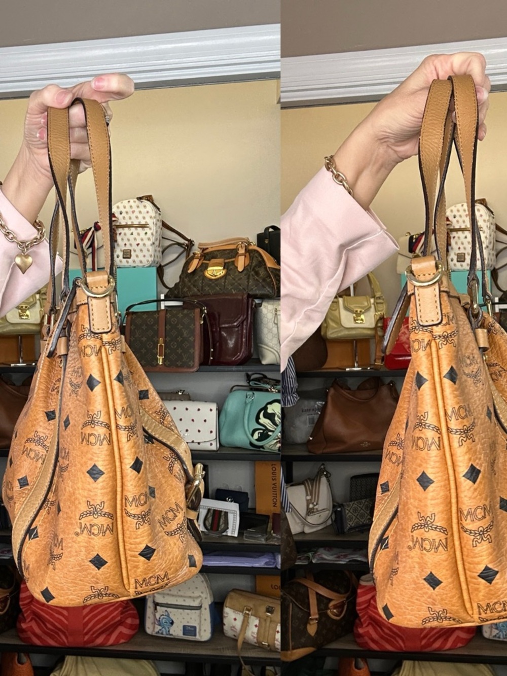 MCM Cognac Visetos Logo Buckle Tote with Gold Plate - Picture 9 of 14